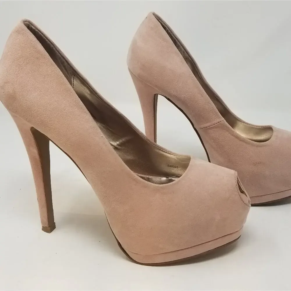 Charlotte Russe Pink Suede Platform‎ Peep Heels 9